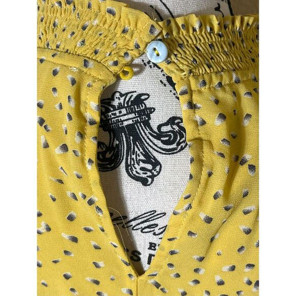 She & Sky Smocked Neck Yellow Print Dress Ruffled Long Sleeve Med Cottage BOHO - Picture 8 of 11